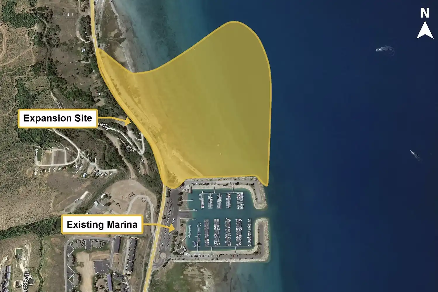 Bear Lake marina expansion aerial map.