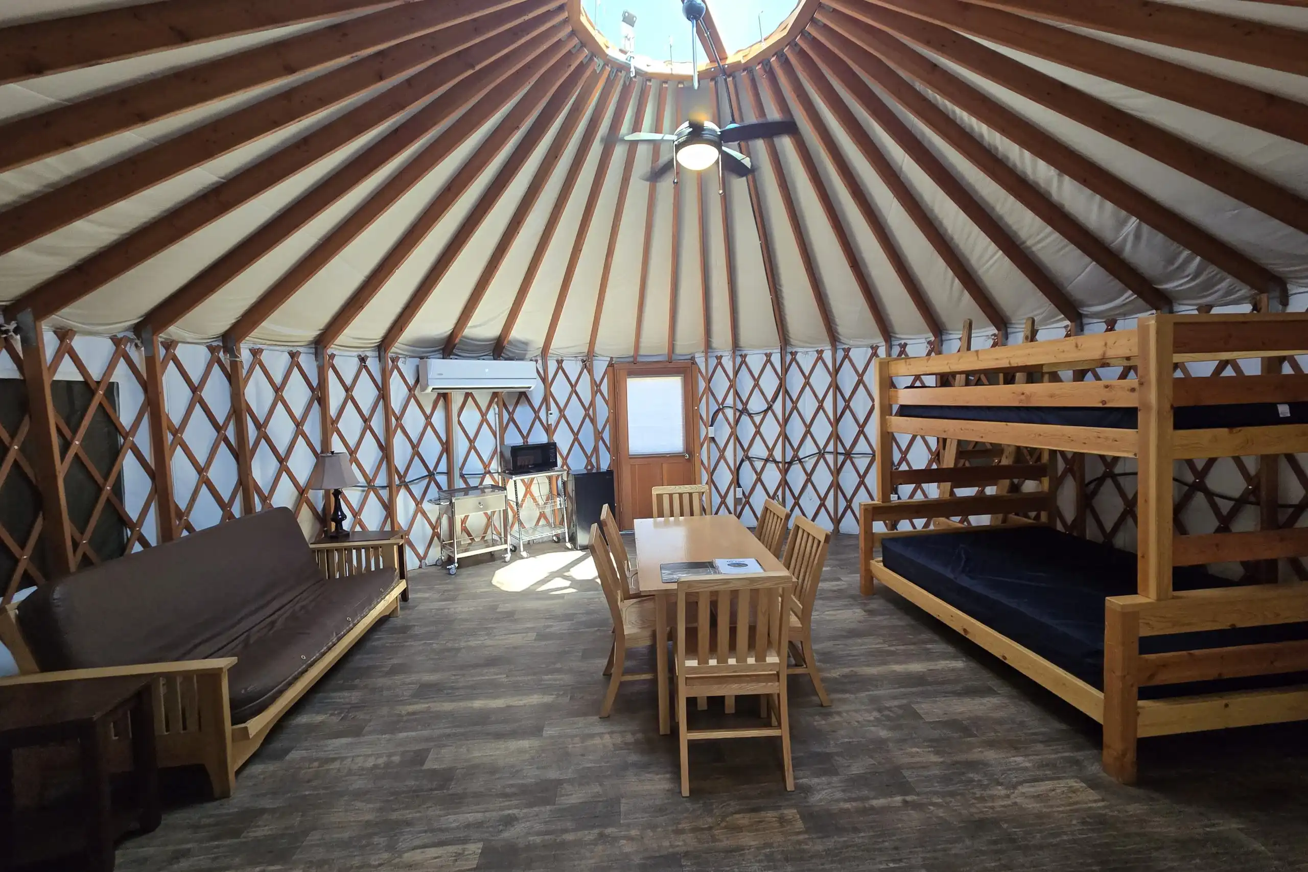 Inside look at a yurt at Moenkopi Yurts, Dead Horse Point State Park