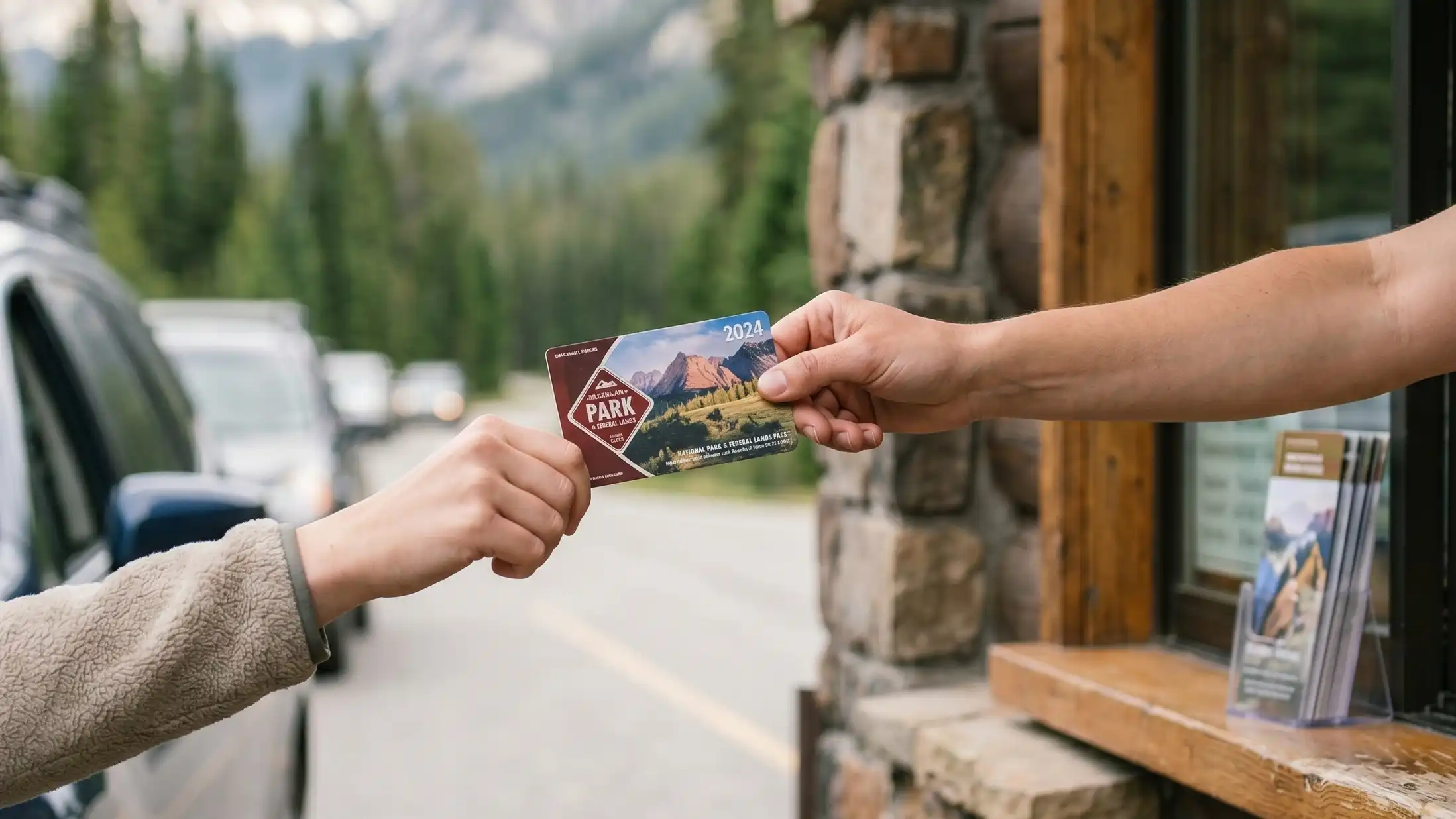 A ranger giving a person a day use pass